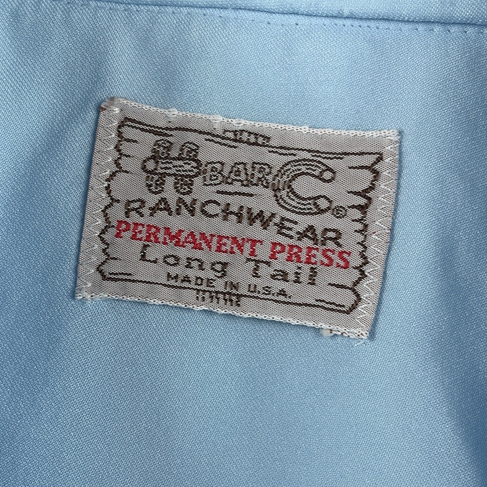 Vintage H Bar C Shirt Mens XL Blue Pearl Snap Western Ranchwear 70s USA Made - Picture 3 of 9
